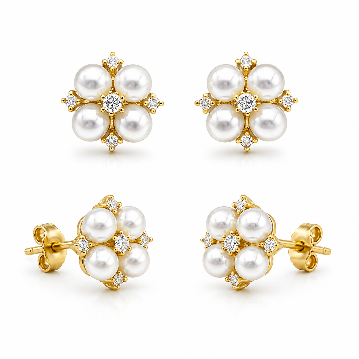 Golden Pearl Blossom Studs