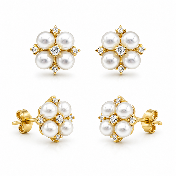 Golden Pearl Blossom Studs