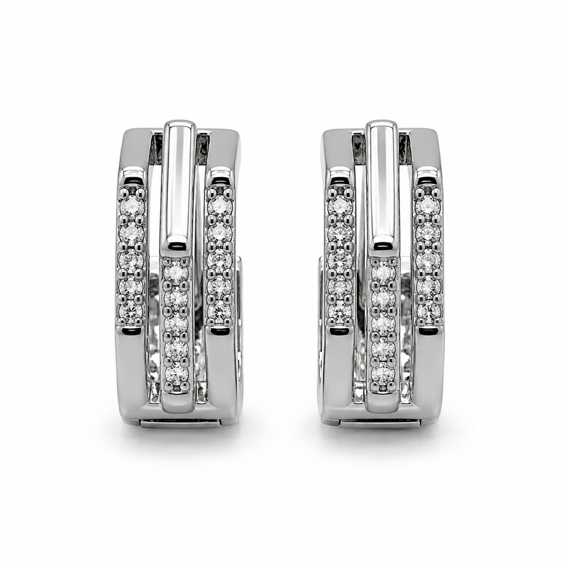 Silver Luxe Triple-Line Hoops