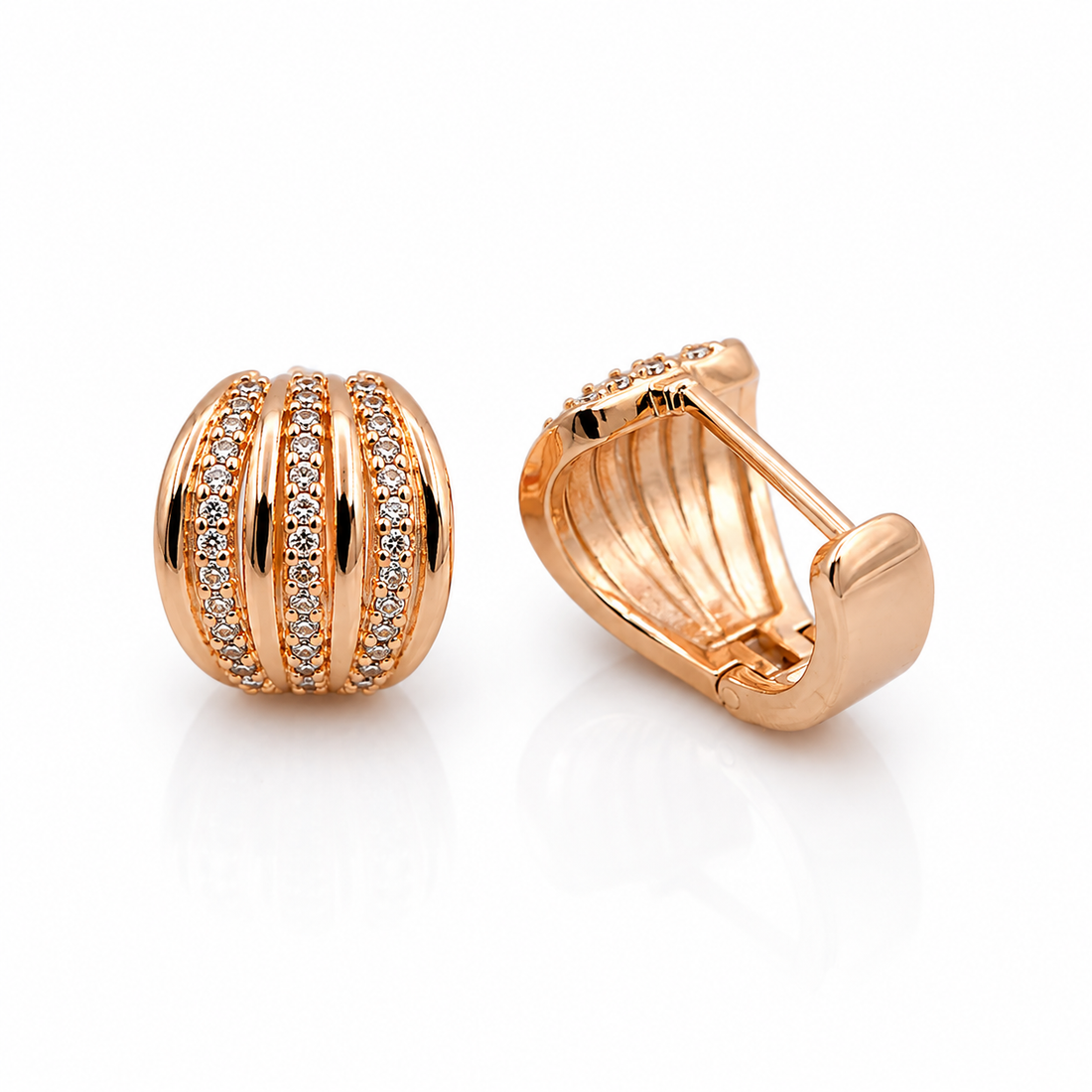 Golden Ribbed Pavé Hoops