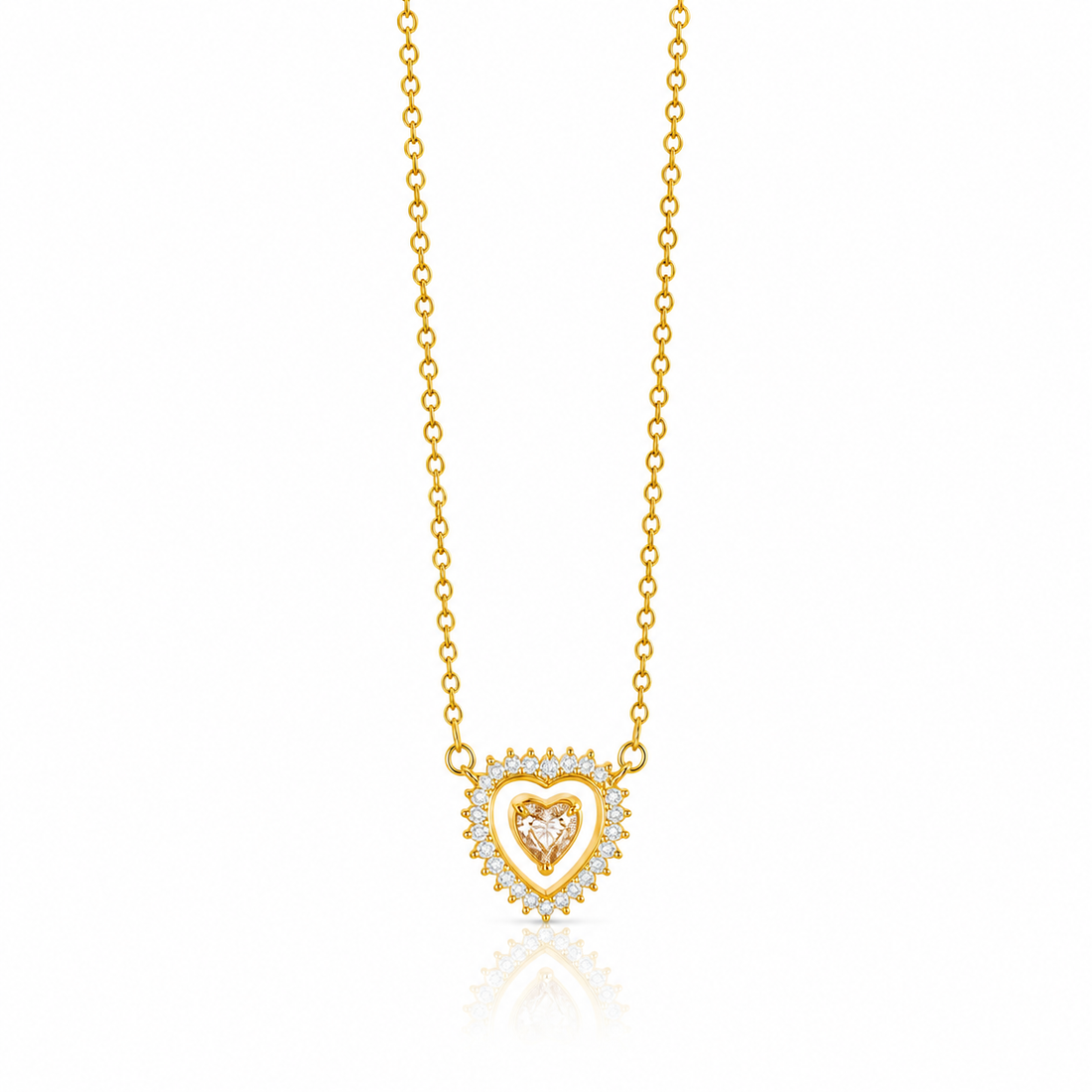 Crystal Heart Halo Pendant Chain