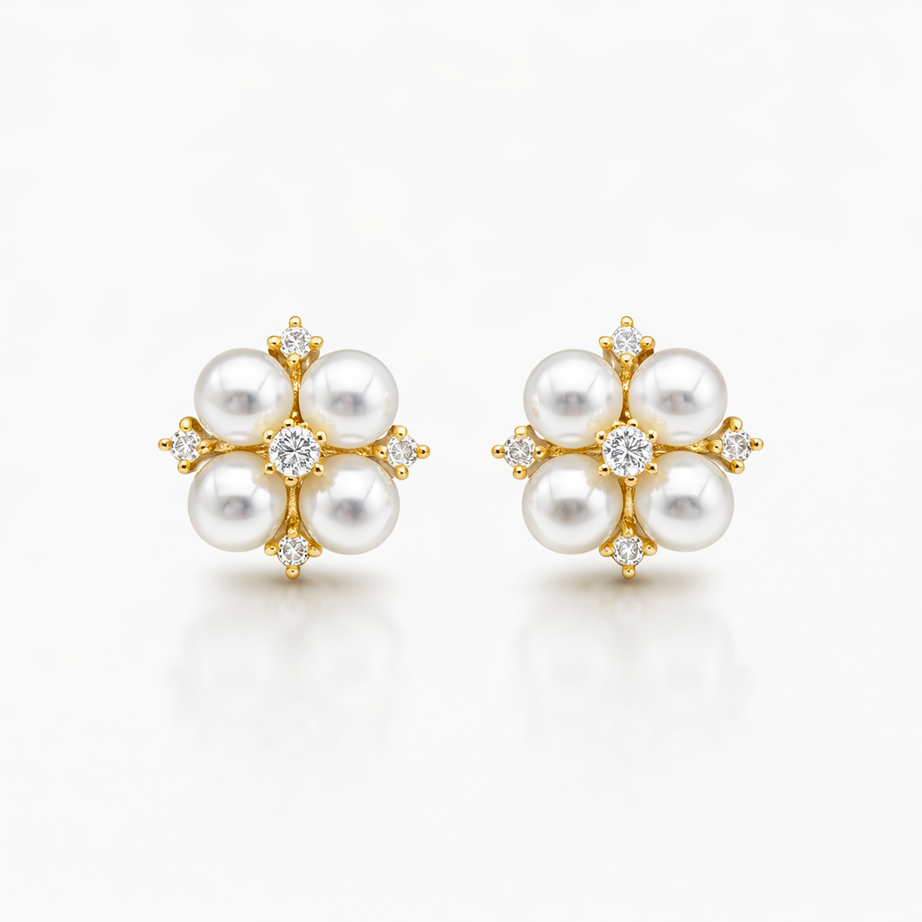 Golden Pearl Blossom Studs