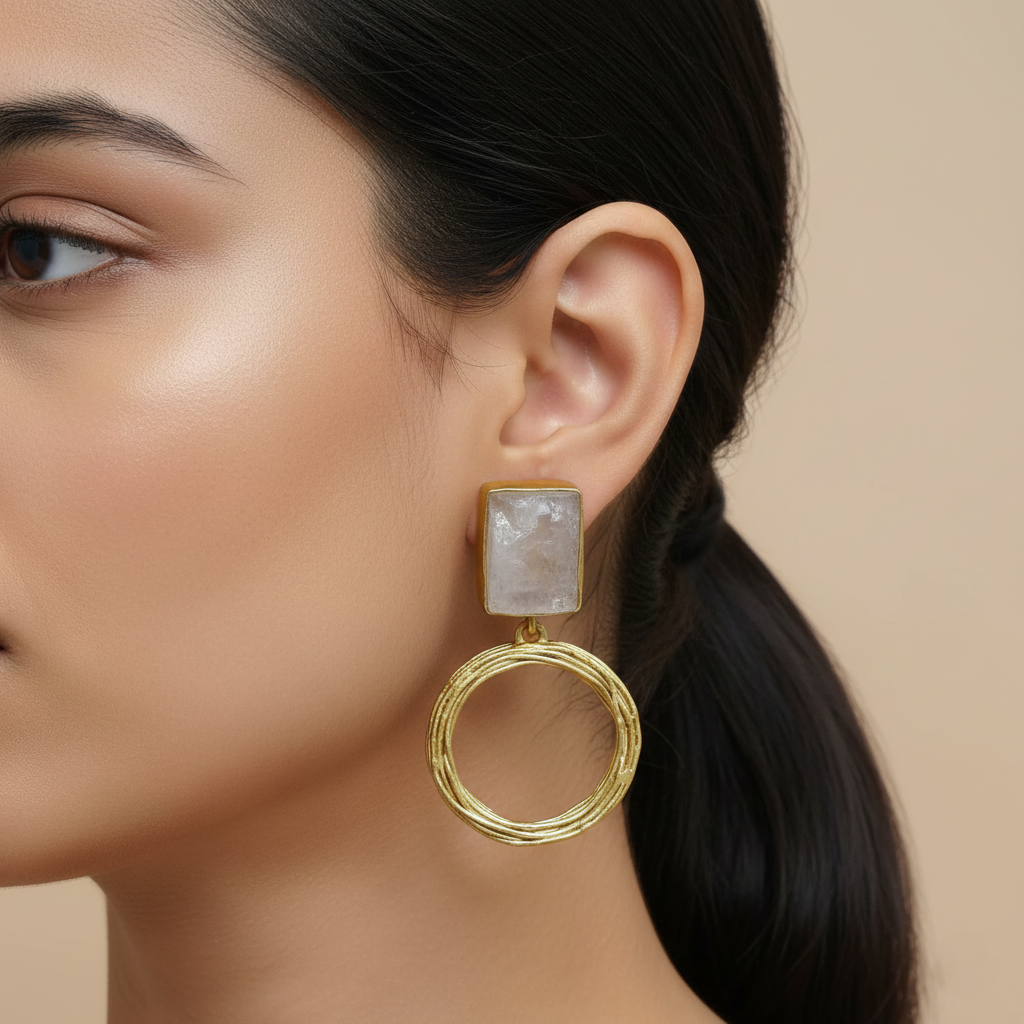 Golden Orbit Raw Stone Earrings
