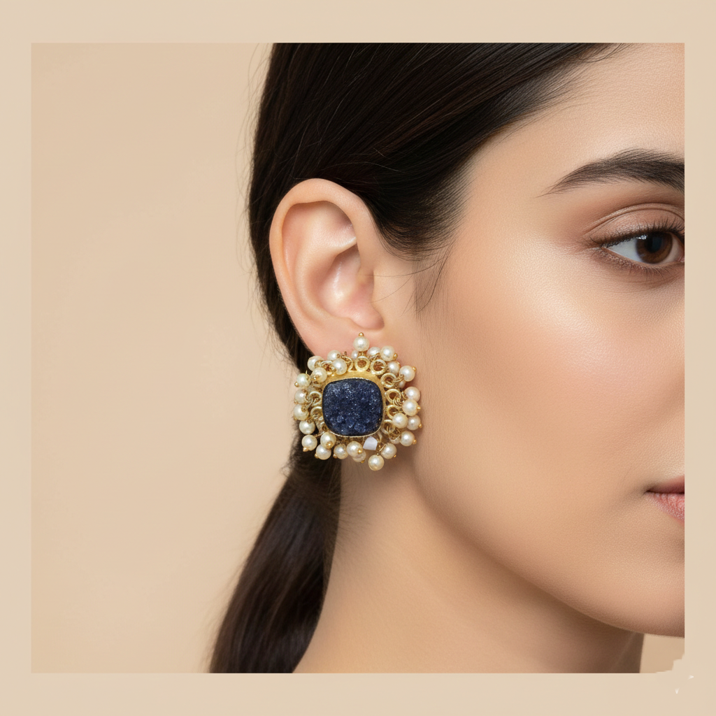 Midnight Royale Pearl Cluster Earrings"