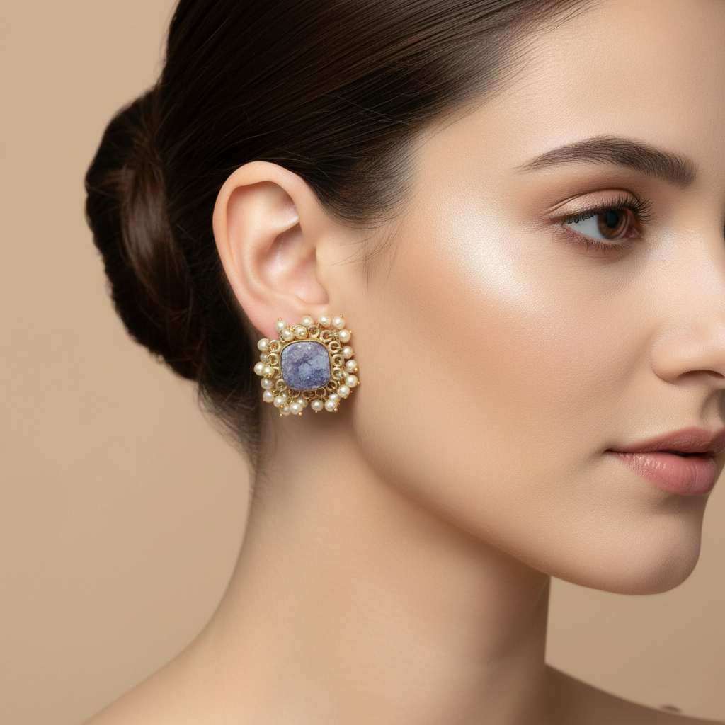 Midnight Royale Pearl Cluster Earrings"