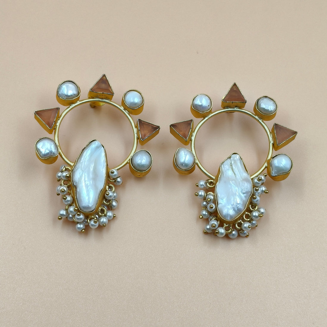 "Sun Halo Mother of Pearl Earrings"  Description: