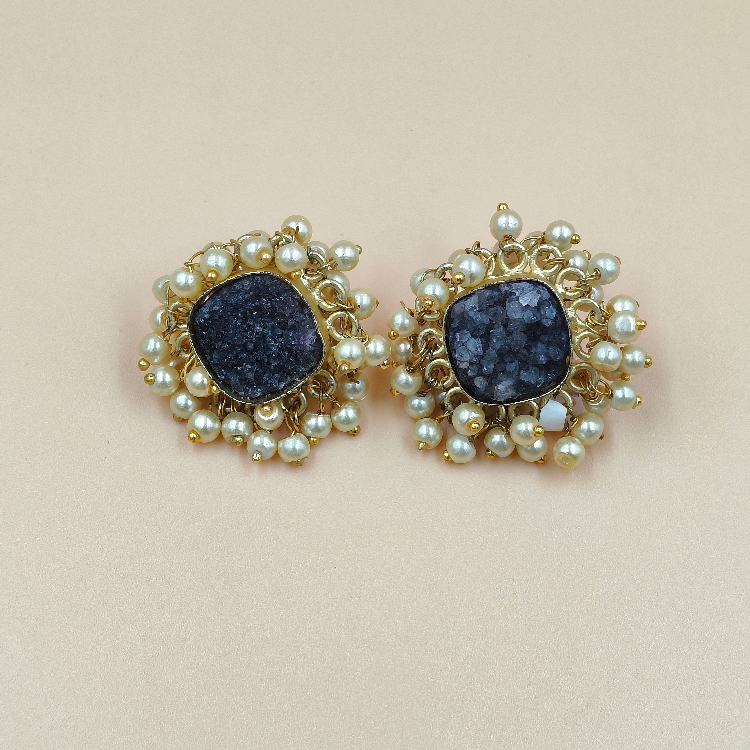 Midnight Royale Pearl Cluster Earrings"