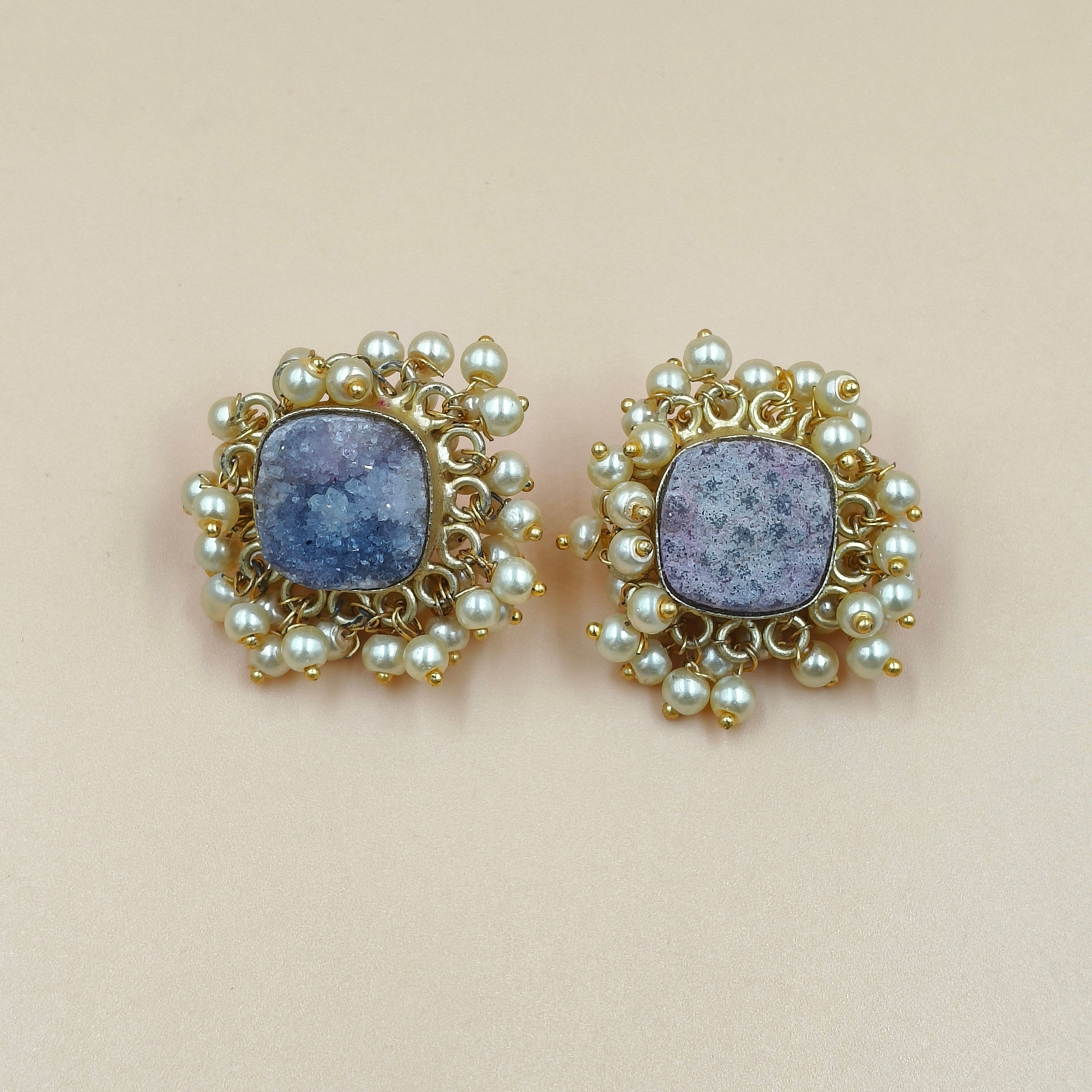 Midnight Royale Pearl Cluster Earrings"