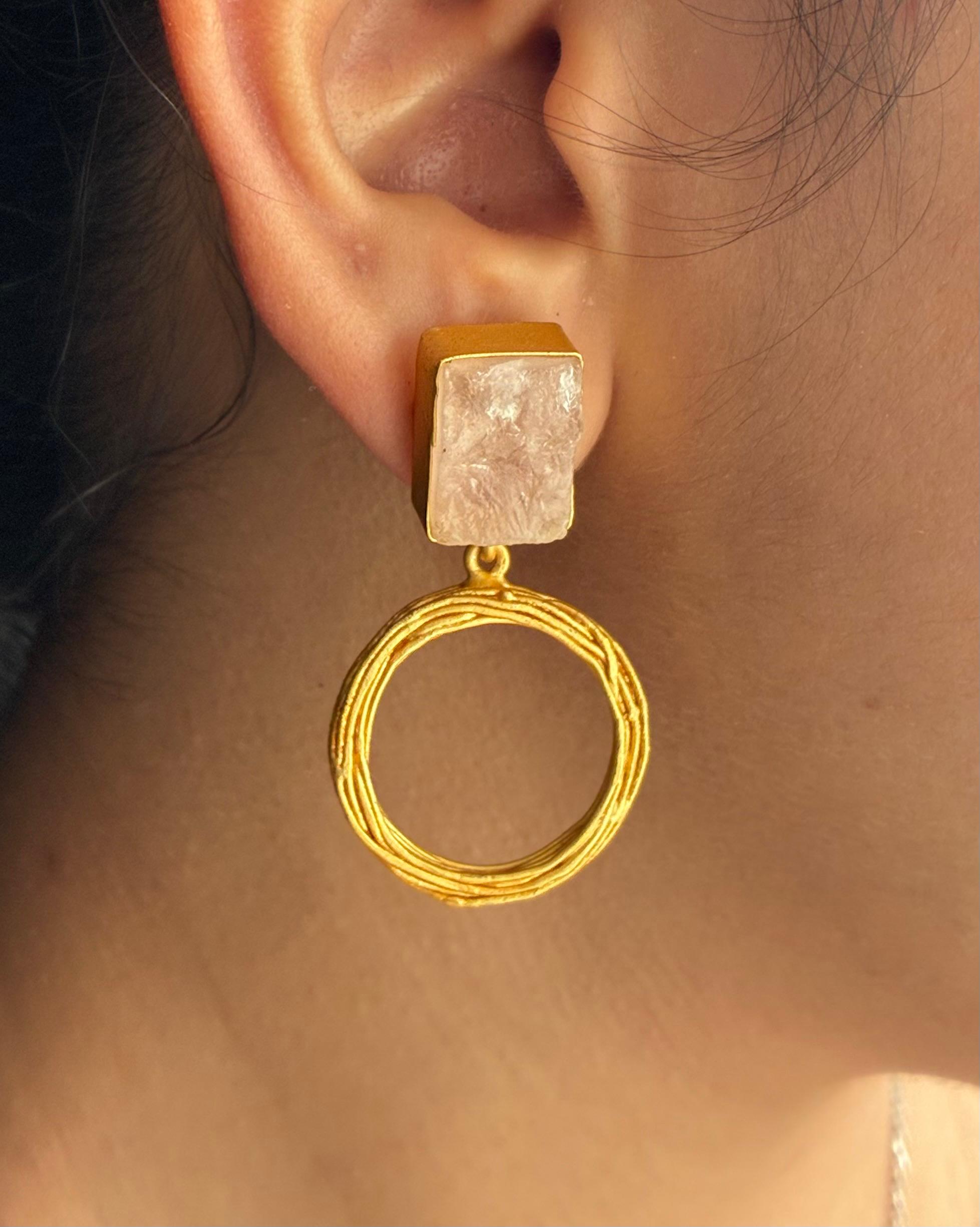 Golden Orbit Raw Stone Earrings