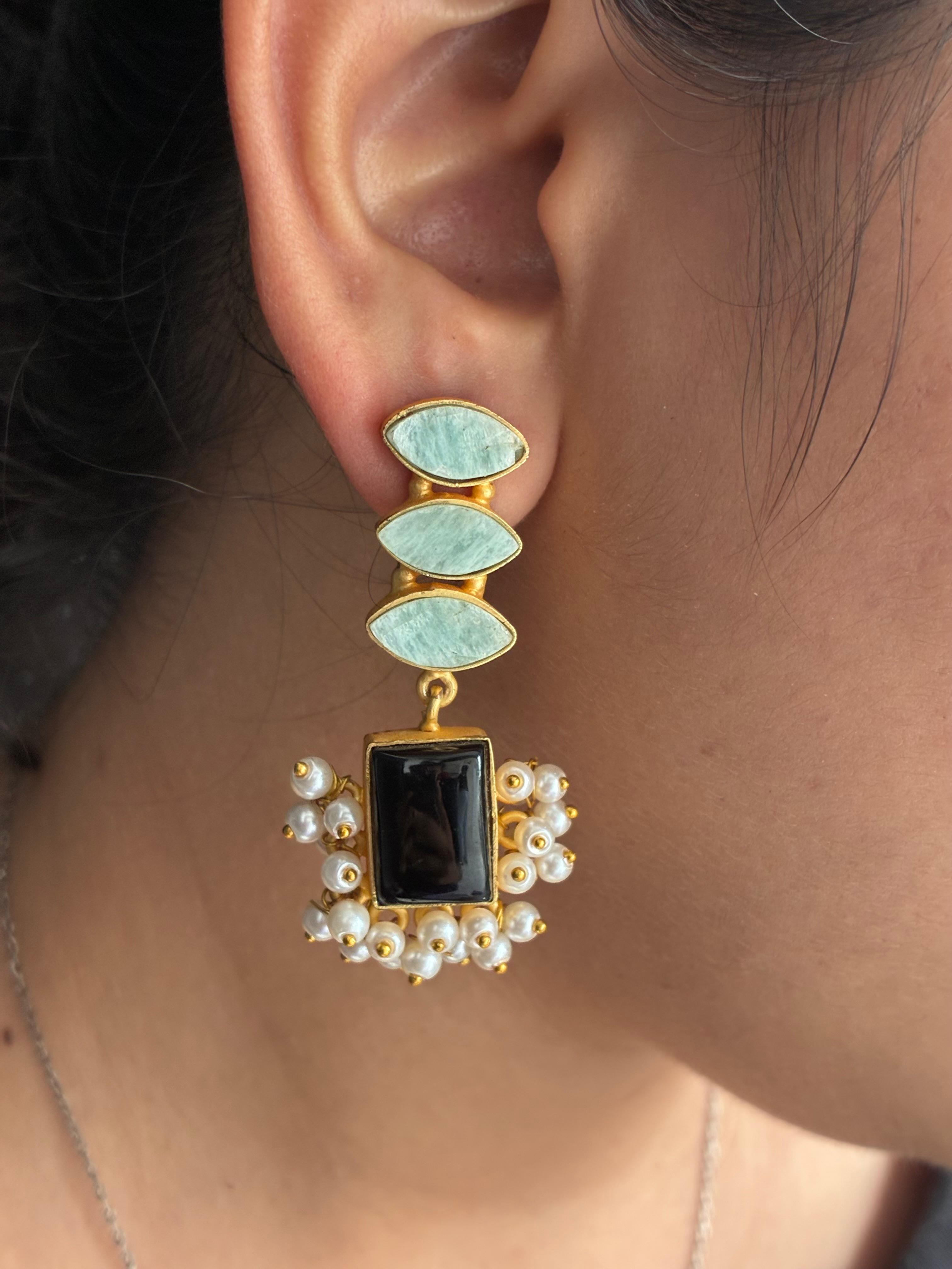 Bold Black & Blue Statement Earrings