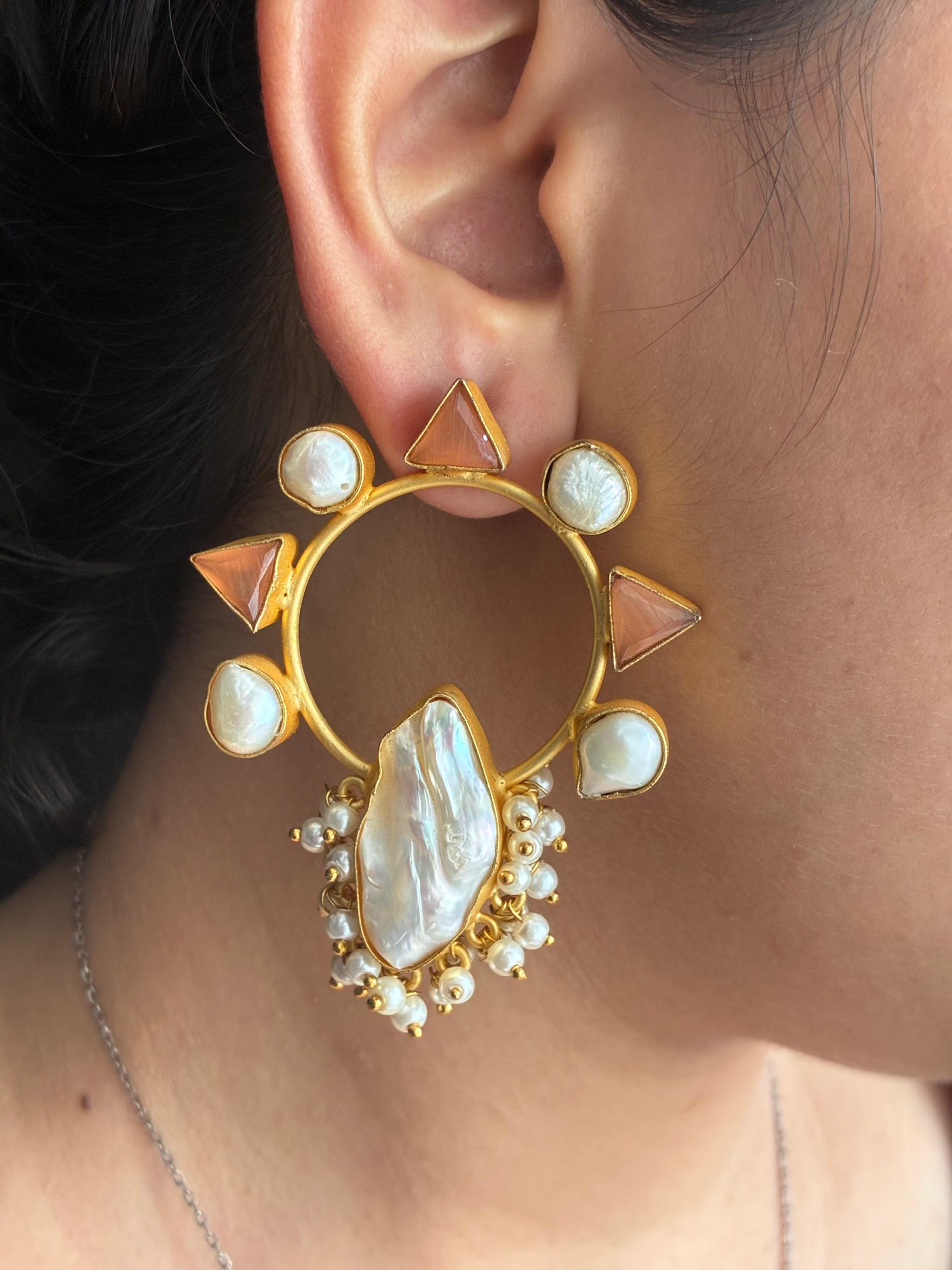 "Sun Halo Mother of Pearl Earrings"  Description: